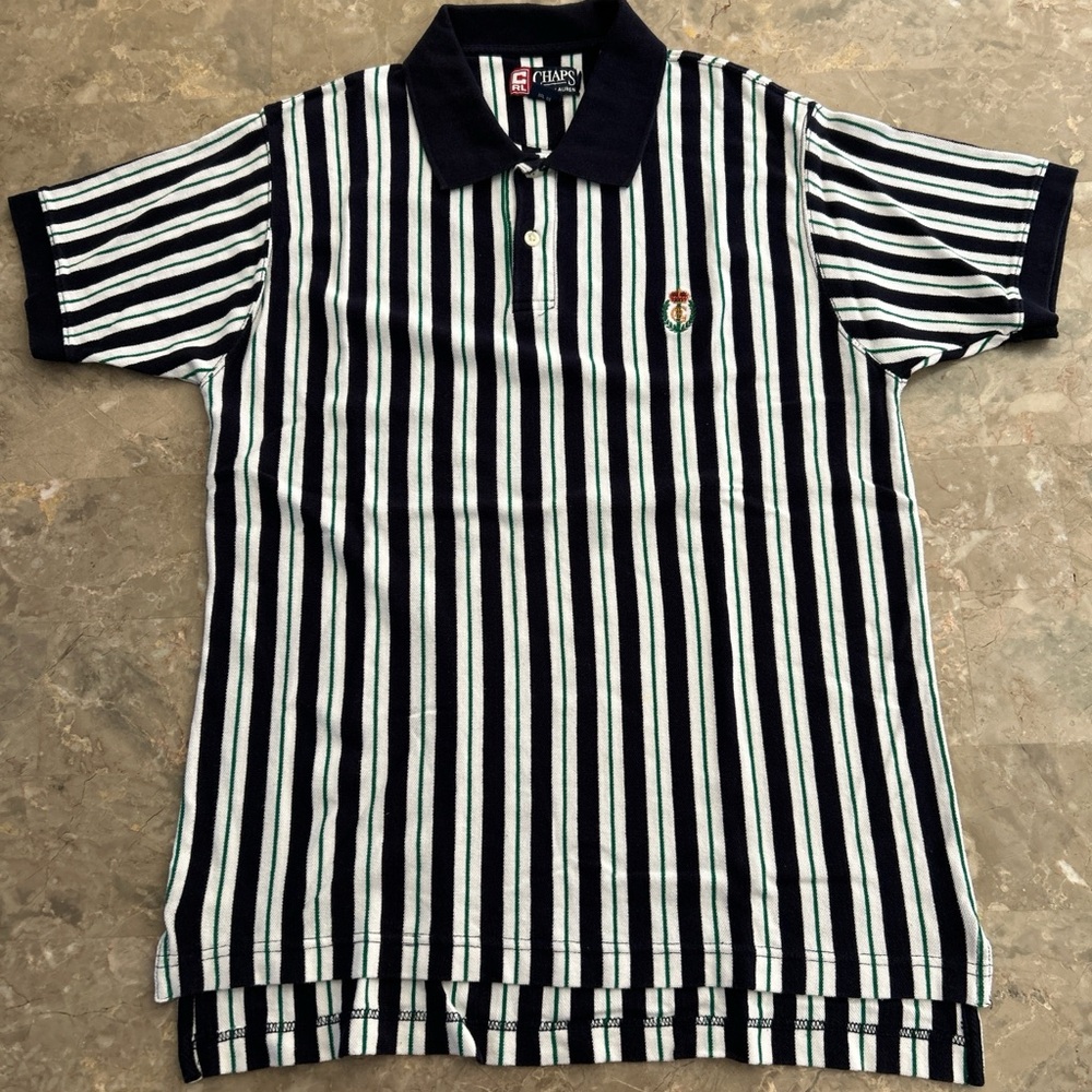 Vintage 1990s Chaps Ralph Lauren Striped Polo Shirt Crest Logo S